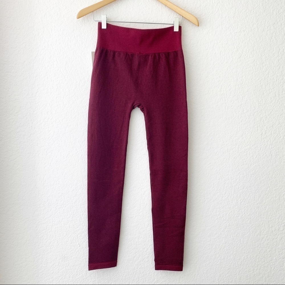 Yi Tong | Maroon Red Cotton Blend Knit Leggings - Picture 2 of 12